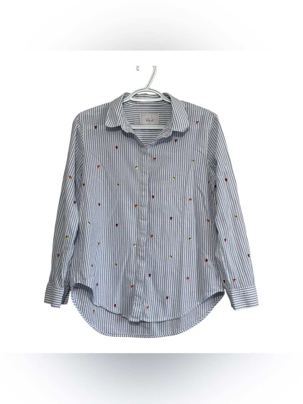 Rails Blue and White Striped Button-Down with Tiny fruit Embroidery